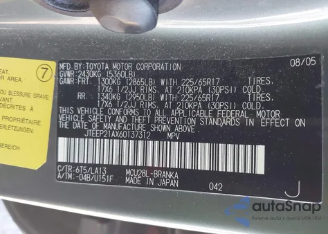 2006 Toyota Highlander Limited from USA, damaged, VIN JTEEP21AX60137312